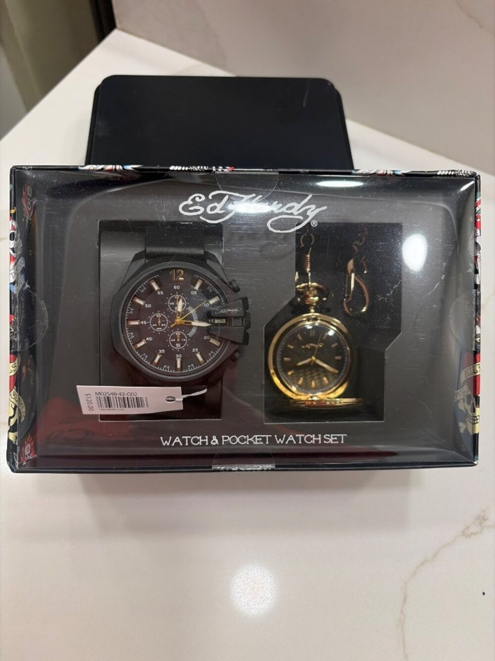 New Ed Hardy Men's 2 PC Steam Punk Pocket Watch Set $120 MSRP